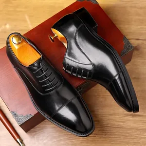 BLOWOUT SALE  Men's Genuine Leather Three-Piece Toe Dress Shoes  Premium Shine Oxford Formal Business Black & Brown