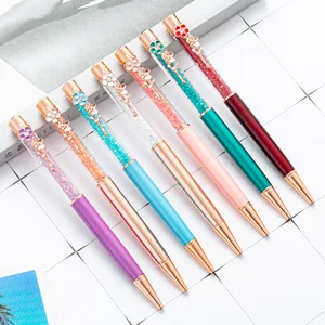 High Quality Attractive Metal Colored Diamond Ballpoint Pen with Customizable Logo Popular Flower Pen Clip