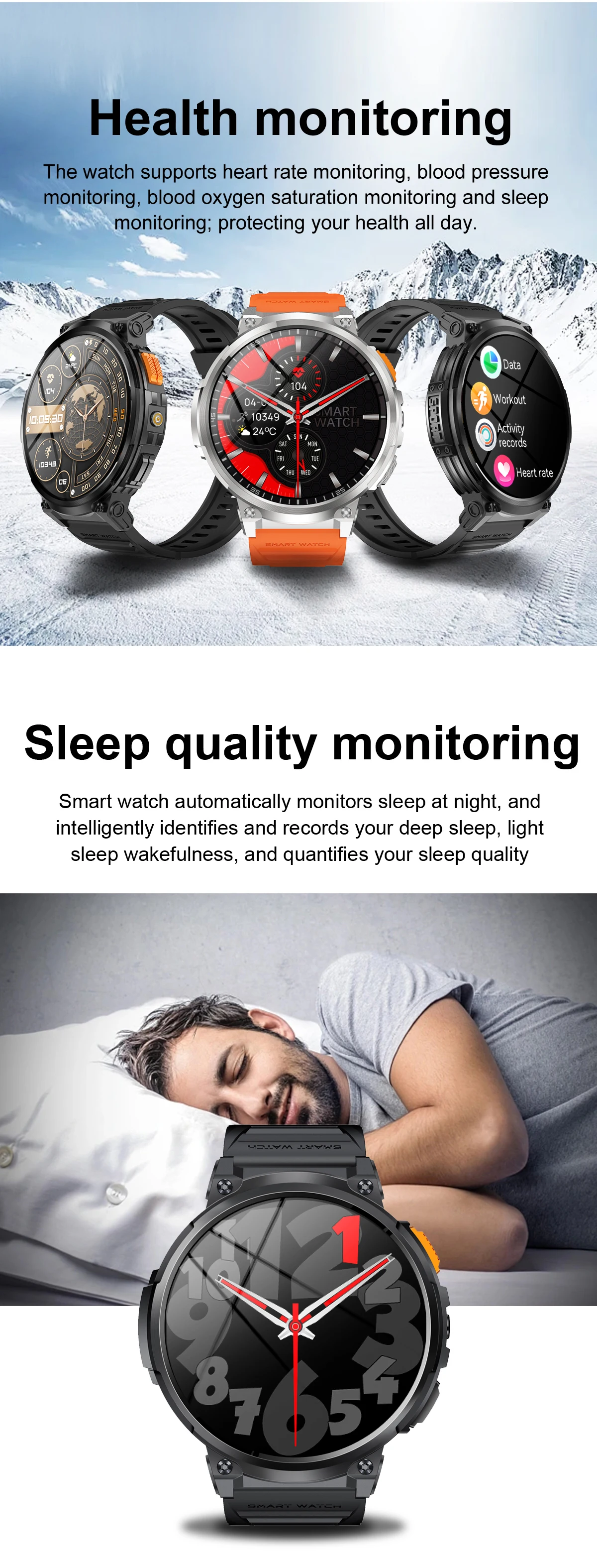 K66 Deportes al aire libre Smartwatch 1,85 pulgadas IPS Pantalla de círculo  completo 128 Linterna de memoria grande Monitoreo DE LA SALUD Reloj