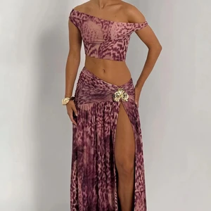 Hot Sale Women's Tie-Dye Bandeau Two-Piece Dress Fashionable Crop Top and Asymmetrical Hem Long Skirt Set for Women