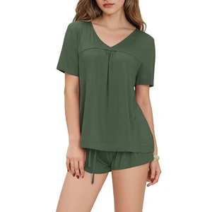 Breathable Women's Sleepwear Set Bamboo Viscose Pajamas Summer Custom Pjs Ladies Lounge Set