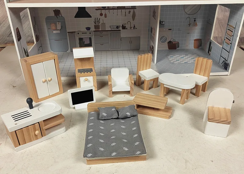 High Quality Large 3story Doll House Villa Play House Toy Kids Wooden