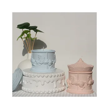 Customized Candle Vessels Matte White Carousel Gypsum Candle Holders Plaster jar Wholesale