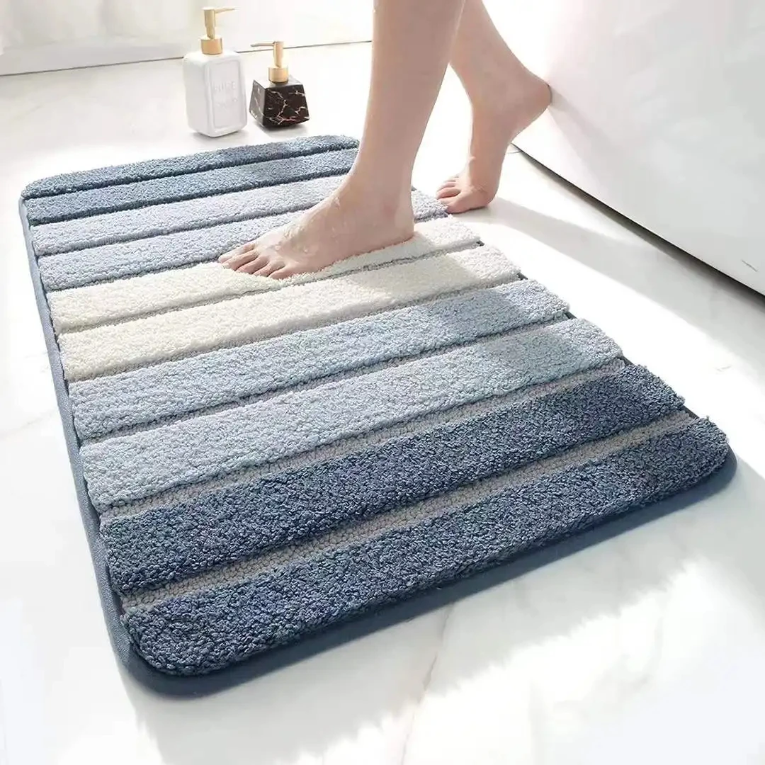 Newest Microfiber Polyester Striped Bath Mats Custom Size Bath Mat Water Absorption Non-Slip Microfiber Shaggy Bathroom details