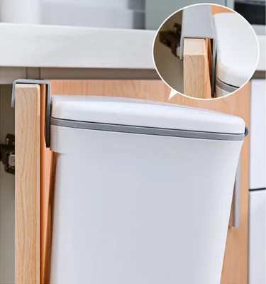 Wall Mounted Kitchen Cabinet Door Garbage Bin With Lid Plastic Hanging Waste Bin Punch-Free Trash Can