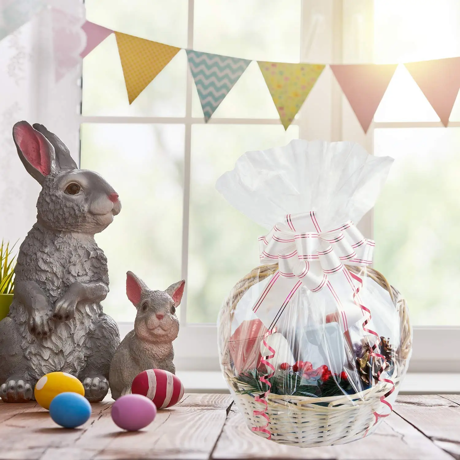 10piece Large Clear Cellophane Bag With Bow For Basket And