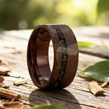 New Design Fashion Rings 8mm Brown Mens Tungsten Ring Inlay Crushed Meteorite Brushed Hammered Promise Rings for Wedding Rings