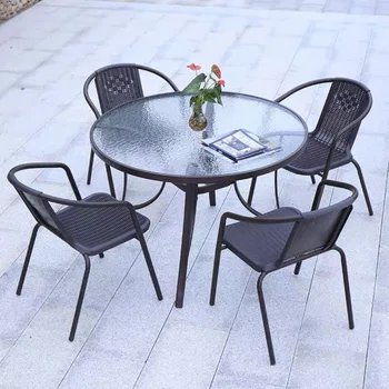 Garden classic aluminum furniture set outdoor leisure table and chair combination patio terrace rattan table and chair Set