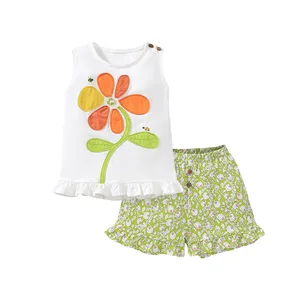 Best Selling Girl Clothing Sets Cute Casual SleeveLess T-shirts Shorts Kids Clothing Sets for Summer