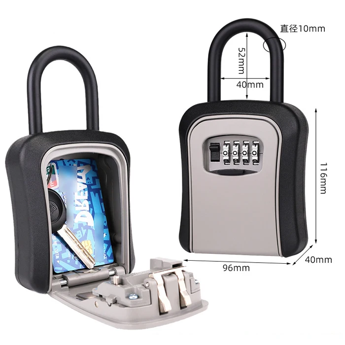 Portable Key Safe Lockable Storage Box with Padlocks Loop Hanged Combination Lock Box for Keys