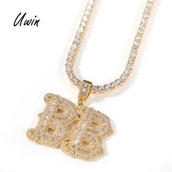 UWIN Charm Initial Letter Pendant Custom Name Necklace Iced Out CZ Bling Letter Pendant Women Men Jewelry