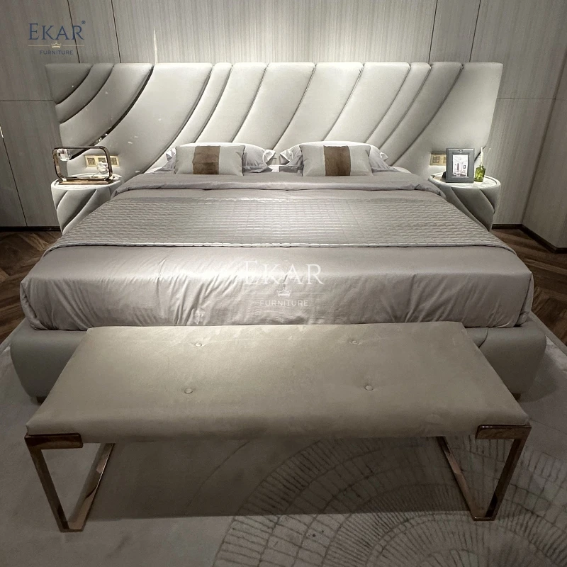 Modern design widescreen bed-genuine leather bed-bedroom furniture-bedroom bed manufacture