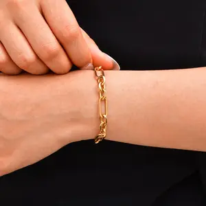 Trendy Jewelry Gold Plated Stainless Steel Women Bracelets Paperclip Chain Link Bracelets