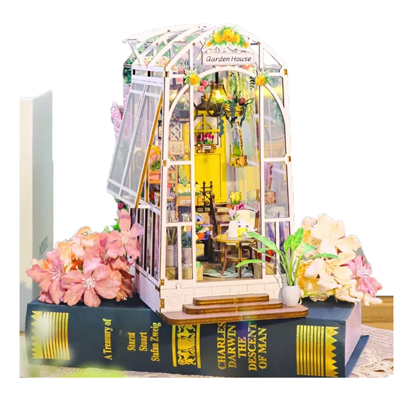 Book Nook 3d Wooden Puzzle Bookend Diy Miniature Garden House Booknook Shelf Insert Garden Book Nook Kit Mini Doll House Toy