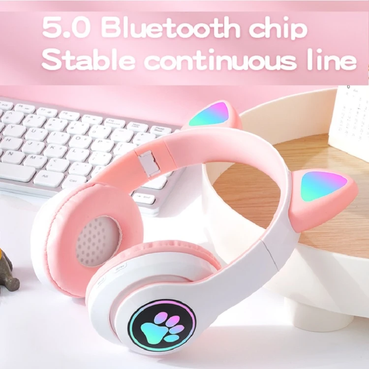 Auriculares inal&aacute;mbricos con orejas de gato para ni&ntilde;os y ni&ntilde;as, cascos con  Bluetooth 5,0, con micr&oacute;fono y luces LED, m&uacute;sica est&eacute;reo, regalo para  tel&eacute;fono| Alibaba.com