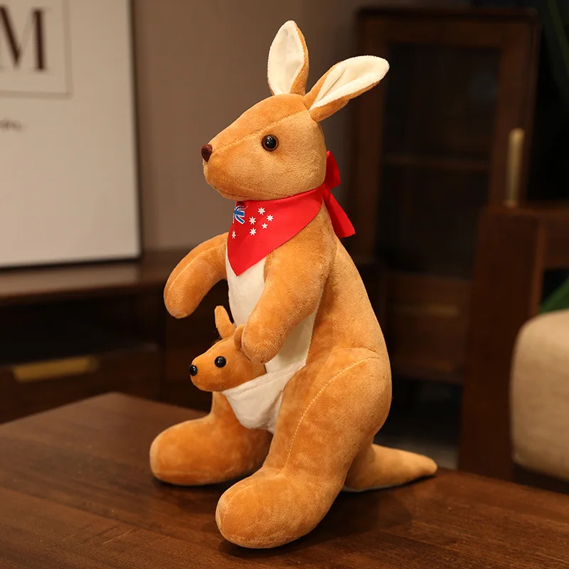 Peluche Canguro Madre E Figlio KDFSSIPE - Morbido Giocattolo 32 Cm Marrone