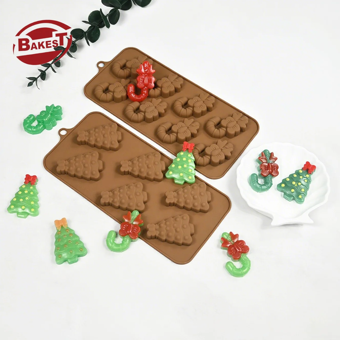 Christmas Tree-Shaped Silicone Mold Handmade Easy-to-Use Candy Cane Gummies Bow-Shaped Baking Tools Star Number-Shaped Free