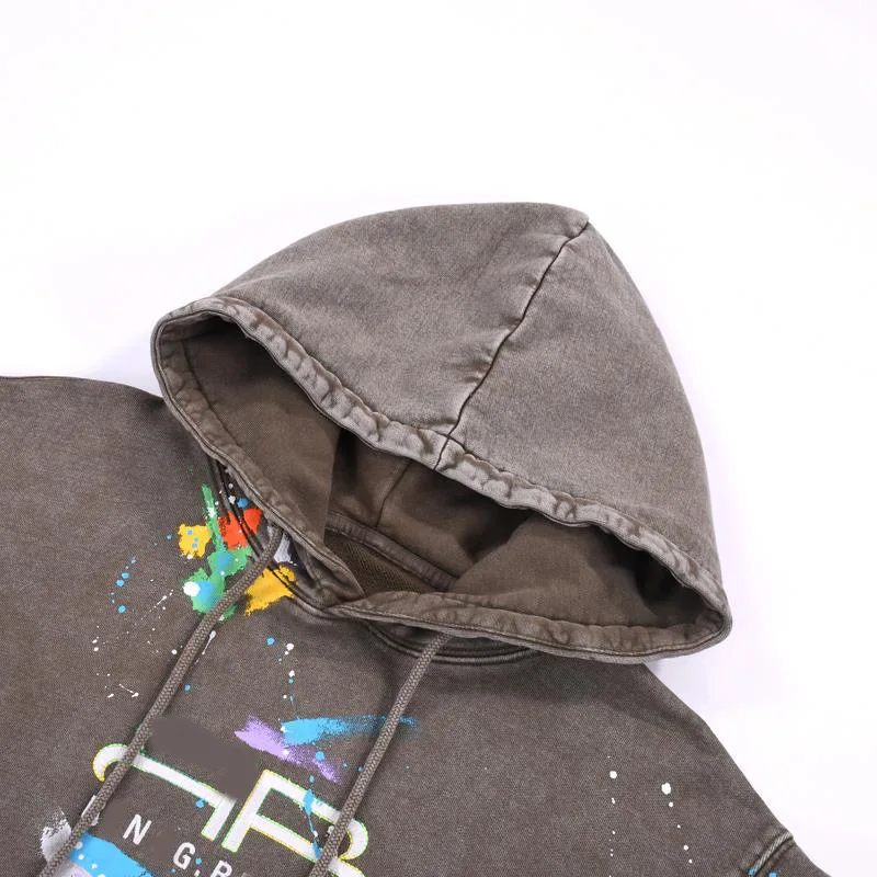 Custom Oversize Vintage Hoodies Green Gallery Paint Splatter