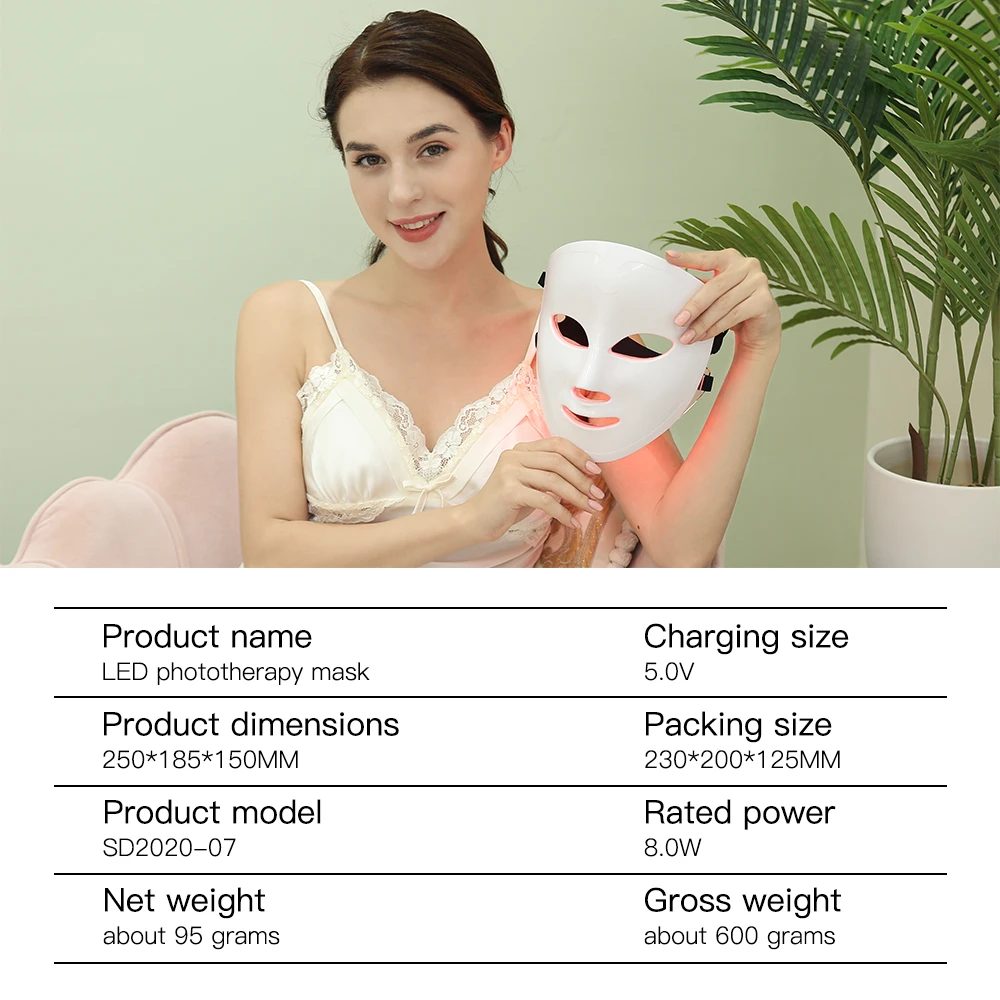 LED Face Mask Light Therapy 7 Color Skin Rejuvenation Therapy LED Photon Mask Light Facial Anti Aging Skin Tightening Wrinkles