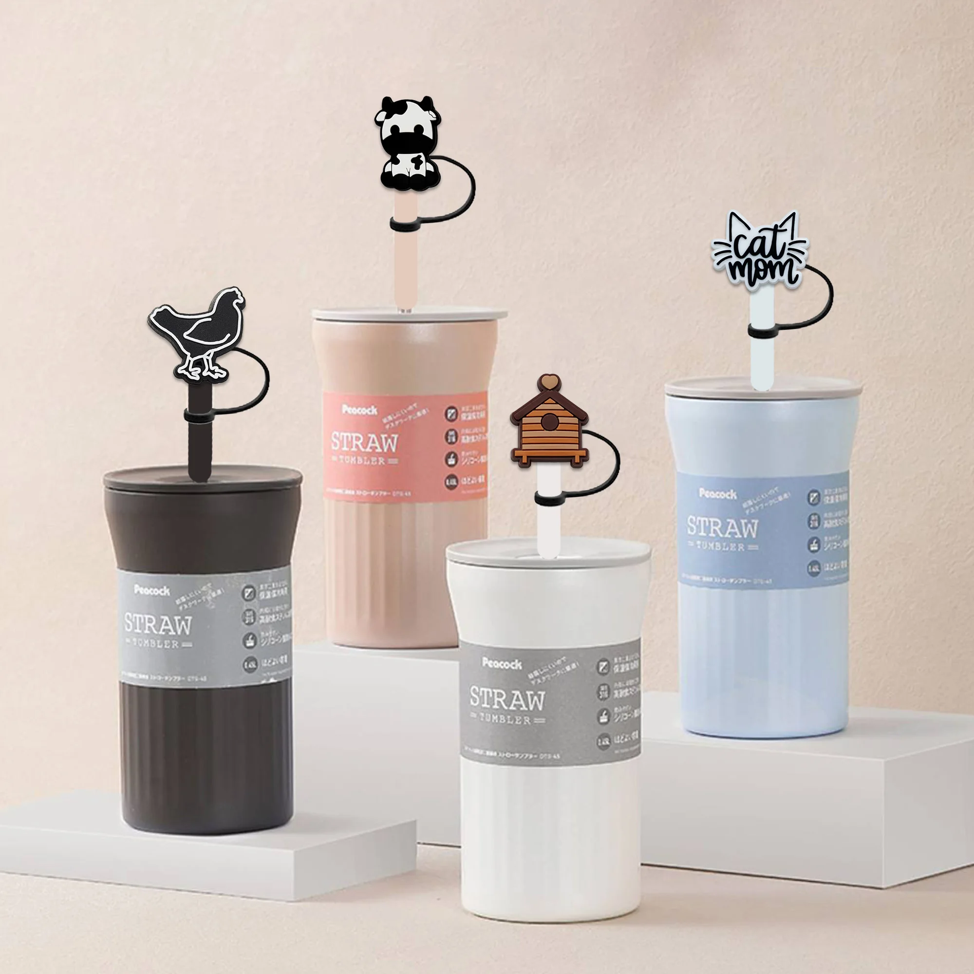 Custom Wholesale Farme Reusable Metal Straws Tips Dust Toppers Covers