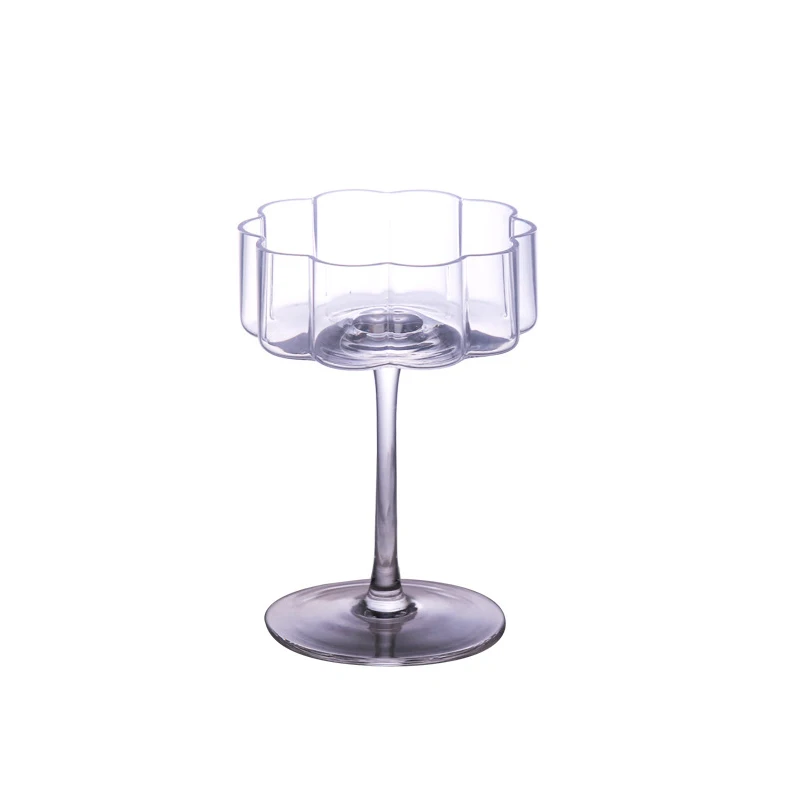 Creative Unique Style Bar Cocktail Glasses Wave Ripple Champagne Coupe Customize Logo Color Amber Green Pink Red Wine Glasses