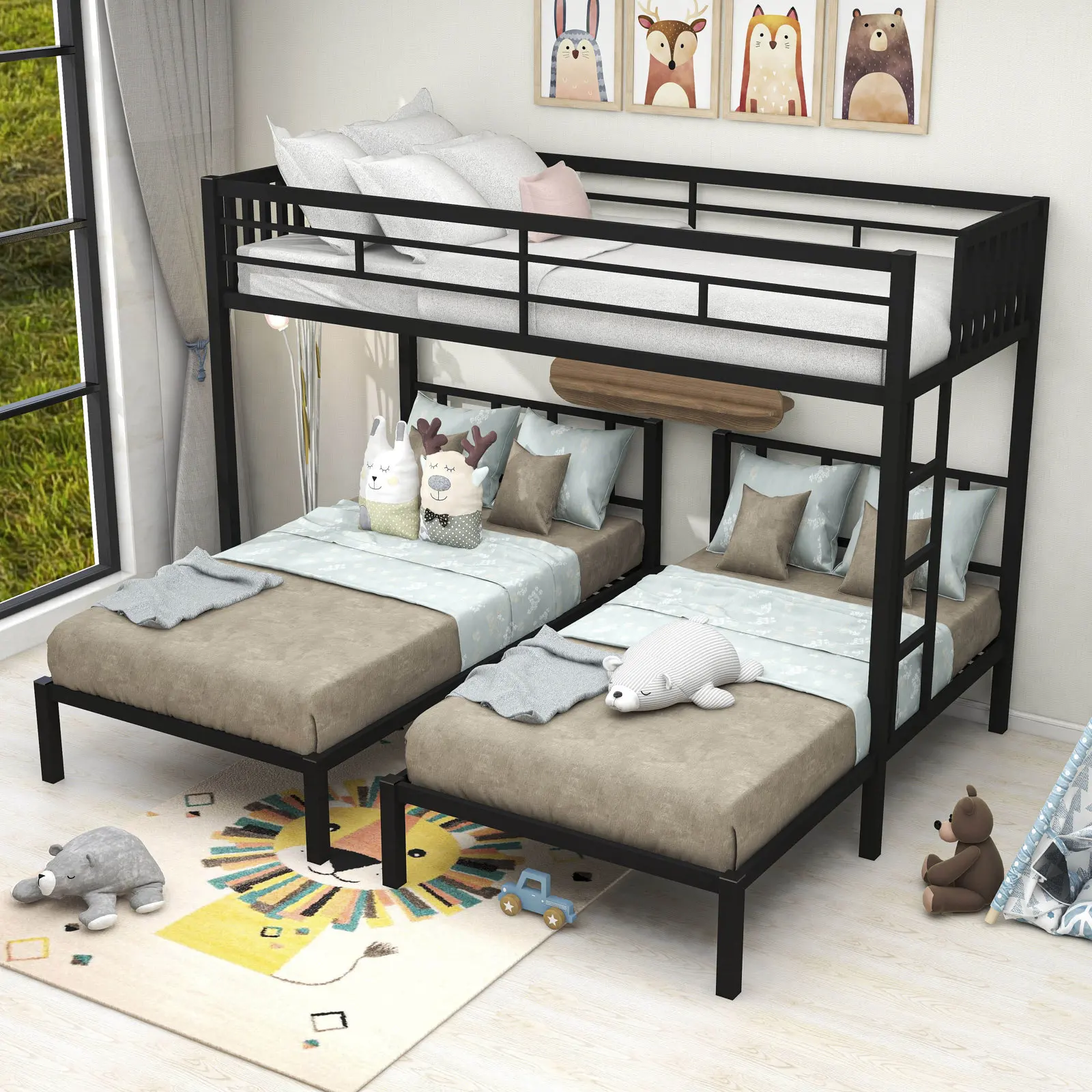 Kainice Children Metal Bunk Beds Frame Wooden And Mdf Bunk Platform Bed