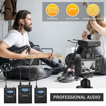 Comica CVM-WM300A UHF 96 Channel Professional Lapel Microphone Dual Wireless Lavalier Microphone System for Youtube Interview detail image