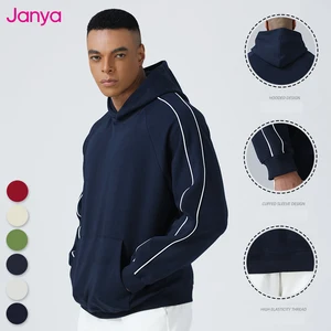 Janya Contrast Color Lines Tracksuits Cotton Men Custom Logo Long Sleeve Hoodie Sweatshirt Casual Heavyweight Pullover Hoodies