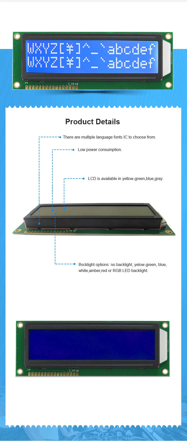1602 Character Lcd Module Blue Yellow Green 16x2 Lcd Display Module ...