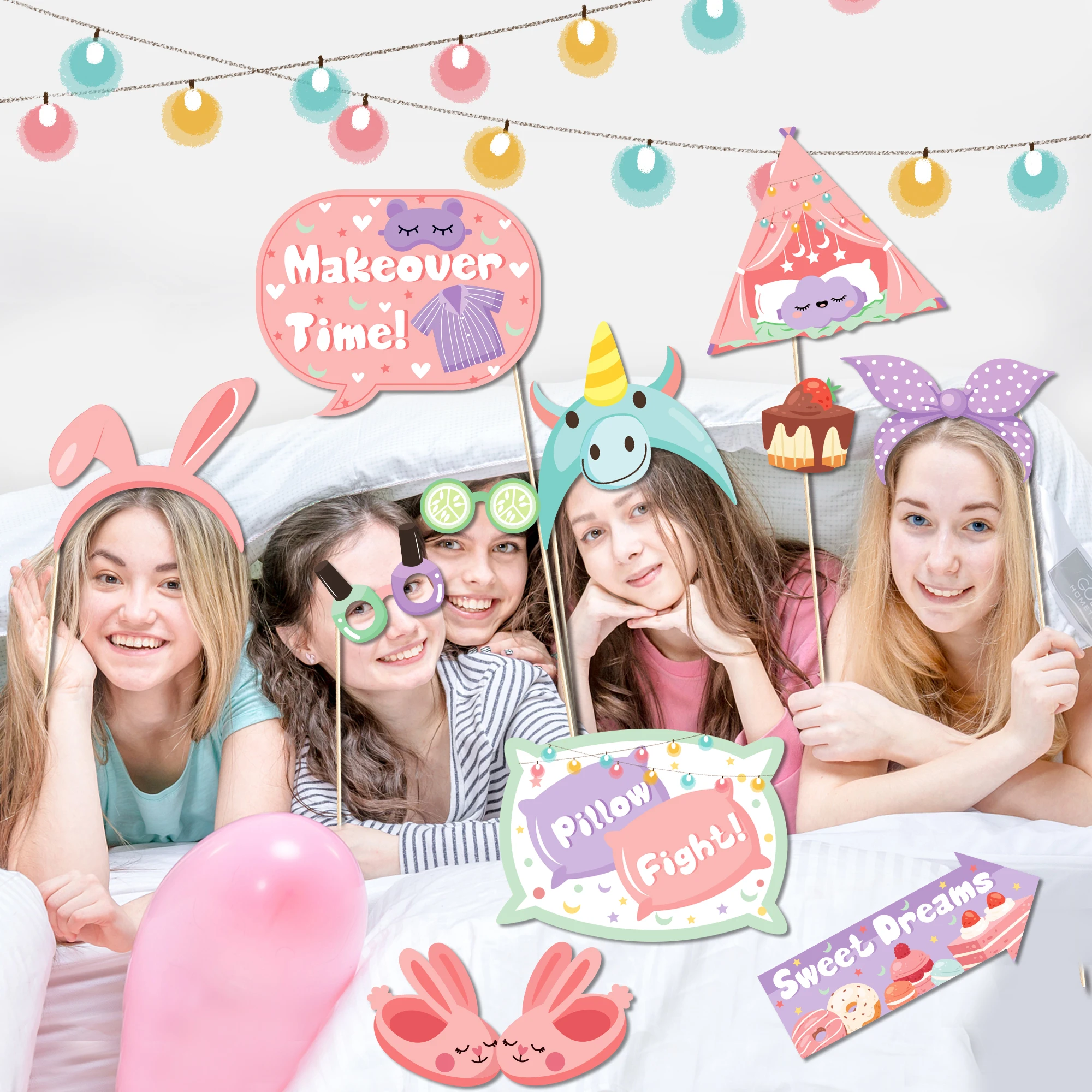 Kit Puntelli Photo Booth 40° Compleanno - 38 Pezzi Oro Rosa Con Bastoncini Per Selfie E Feste - Foto 3