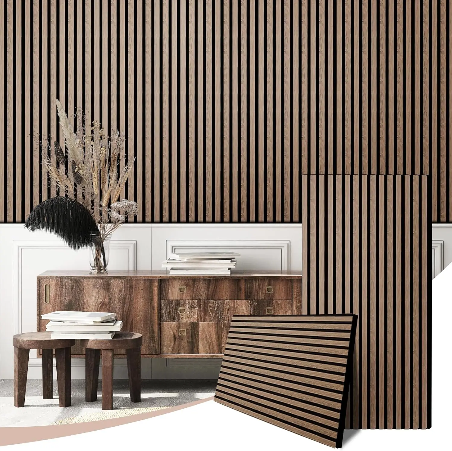 Modern Acoustic Slat Wood Panels Sound Absorbing Mosaics for Living Room Hotel Apartment Hospital School