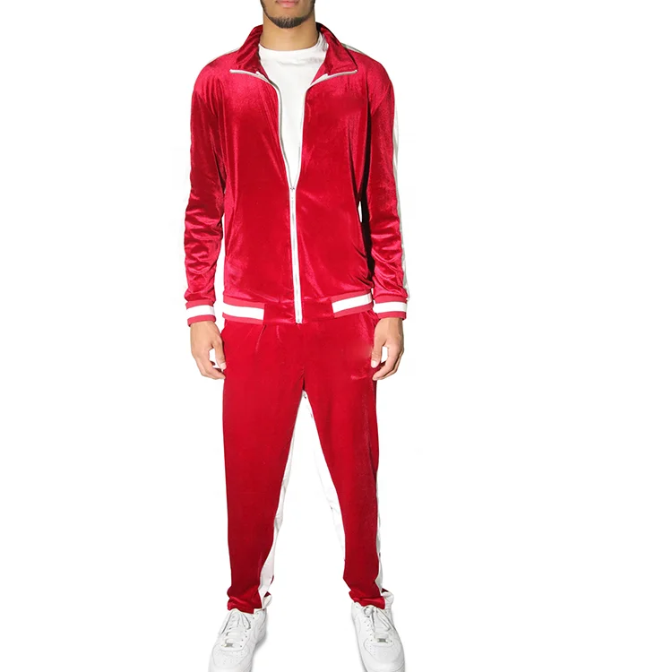 Hot Sale Stylish Men Official Custom Velour Tracksuits With Side Tape