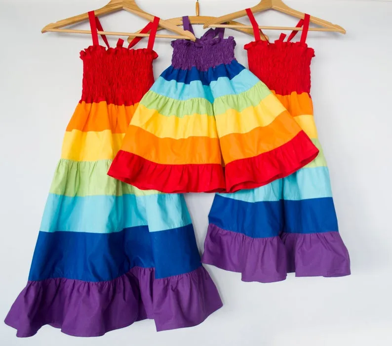 Girls Rainbow Dress Rainbow Tiered 