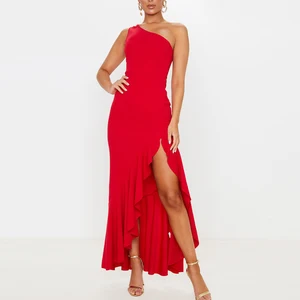 Summer Hot Selling Slim Fit Ladies Elegant Slit Dresses Custom Asymmetrical One Shoulder Ruffled Bottom Women Bodycon Maxi Dress