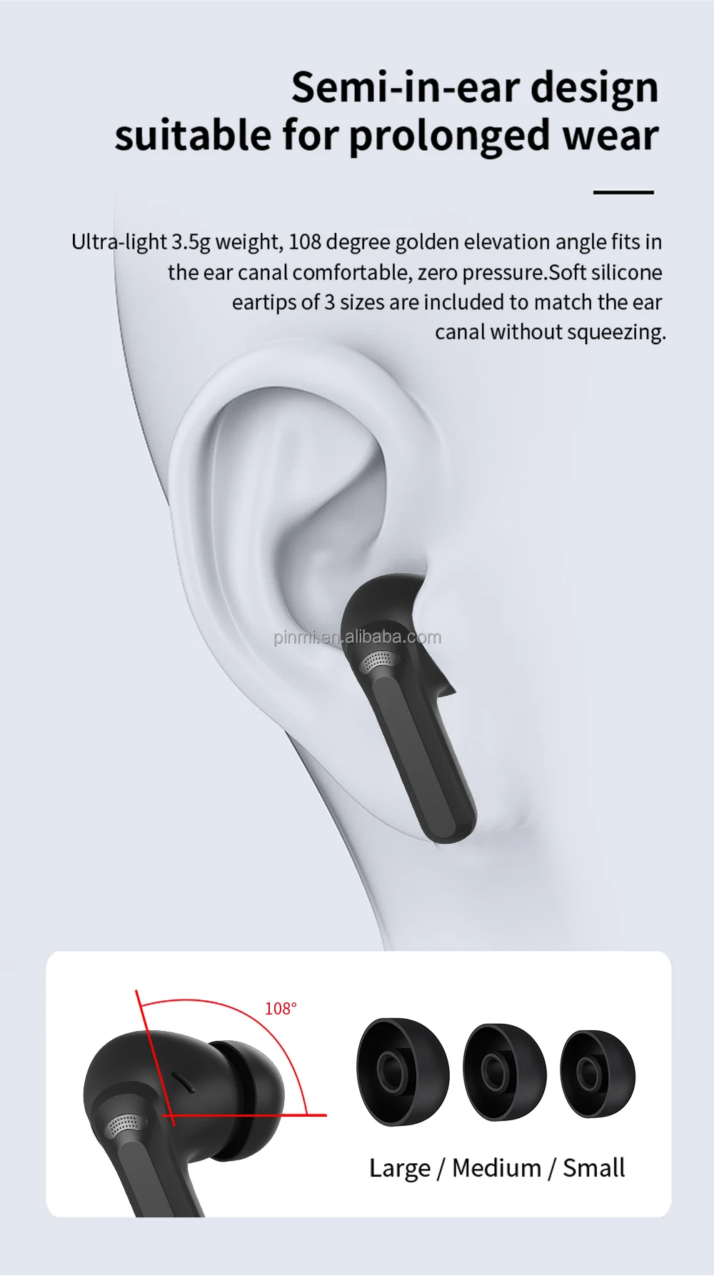 Factory Private JL Chipset ANC+ENC Wireless for 5.4 In-Ear Gaming Earbuds with IPX4 Waterproof and 36h Battery Life