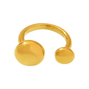 YUKAM Fashion Stainless Steel 18K Gold Plated Non Tarnish Finger Rings Waterproof Two Tones Ball Shape Open Cuff Rings for Women