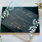 Wedding Ins Style Custom Color Elegant Acrylic Wedding Acrylic Invitation With Dark Green Suede Velvet Envelope Acrylic Invitations