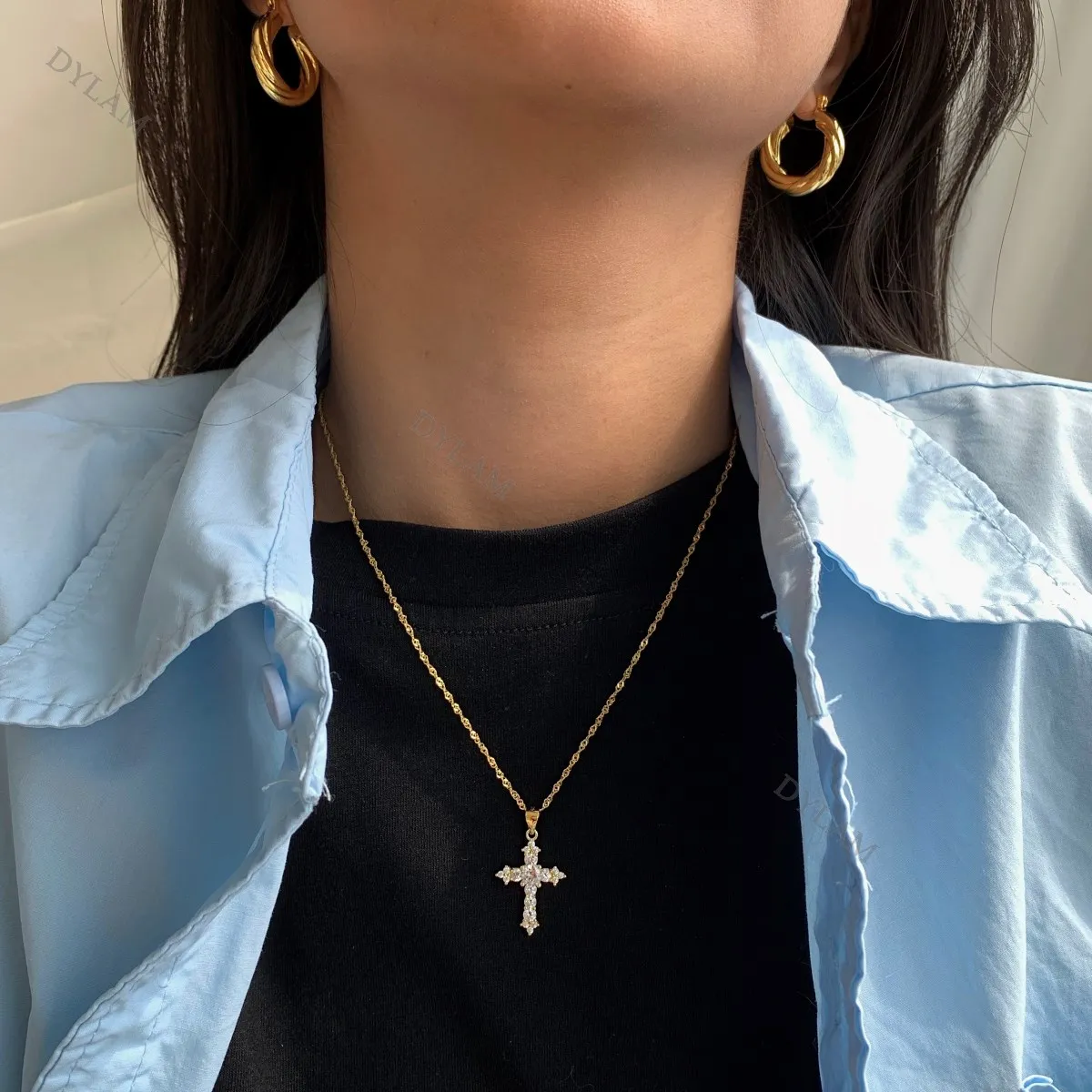 KAKODIY Sterling Silver Jewelry Simple Crystal Pendant Women's Necklace Zirconia Jewelry Couple Exquisite 925 Sterling Silver Cross Necklace detail 12