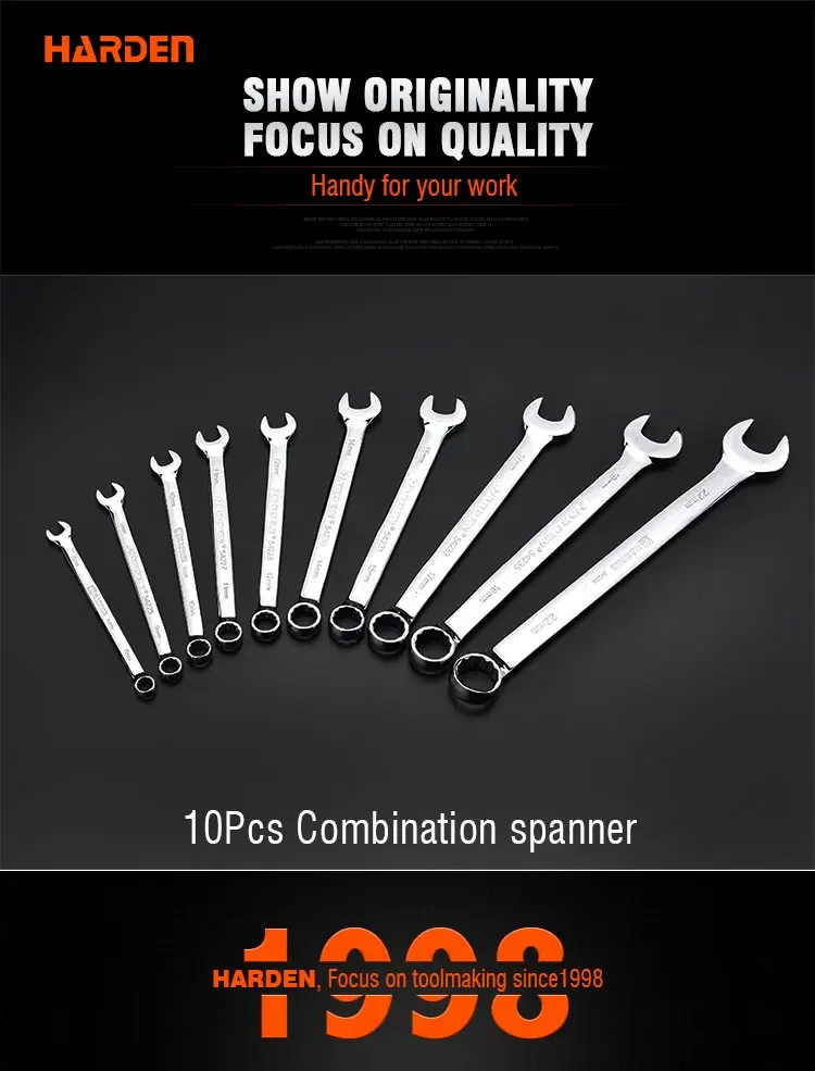 High Quality Factory Price 10 Pcs High Impact Chrome Vanadium Steel Handle Combination Spanner Tool Set