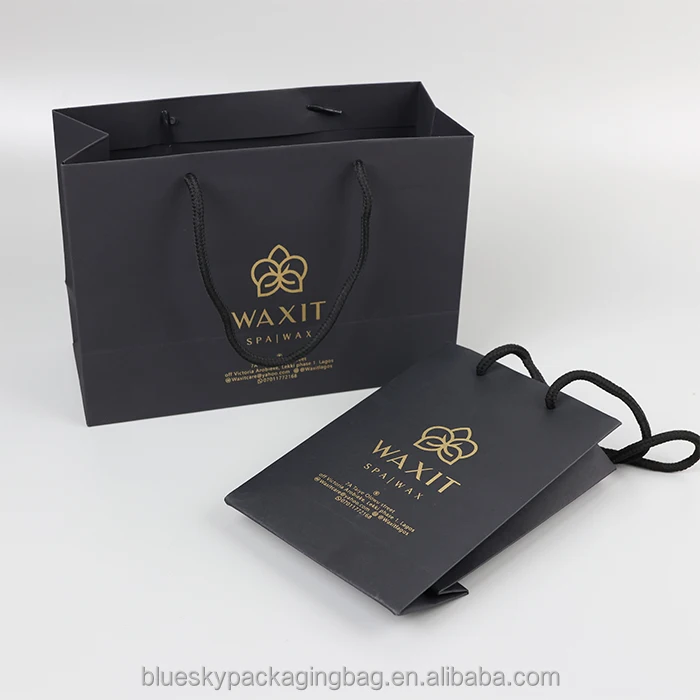 Customized Black Fold Able Packing Paper Bag Black Kraft Tote Paper Bag  With Handle Black Shopping Packaging Paper Bags