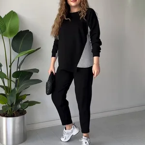 Wholesale Autumn 2026 New Fashion Elegant Temperament Casual Loose Crew Neck Splicing Comfortable Ladies Suit