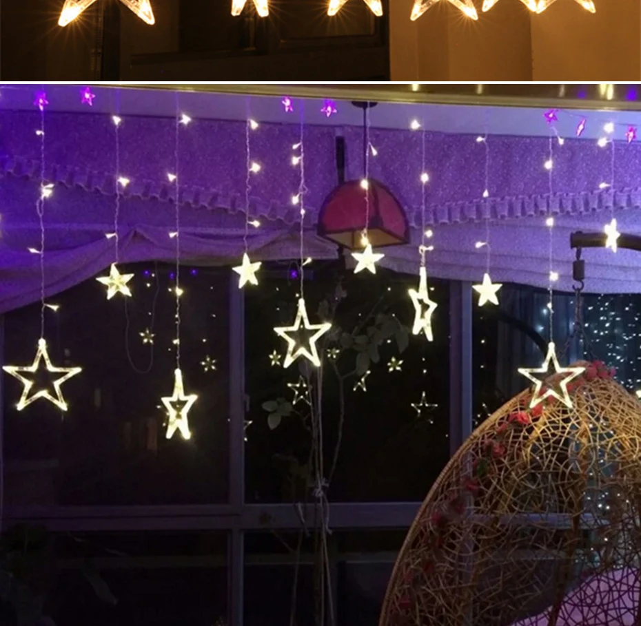Christmas Fairy Lights Festoon Led String Lights Star Garland on Window Curtain Indoor Tree Decoration Halloween Wedding Light