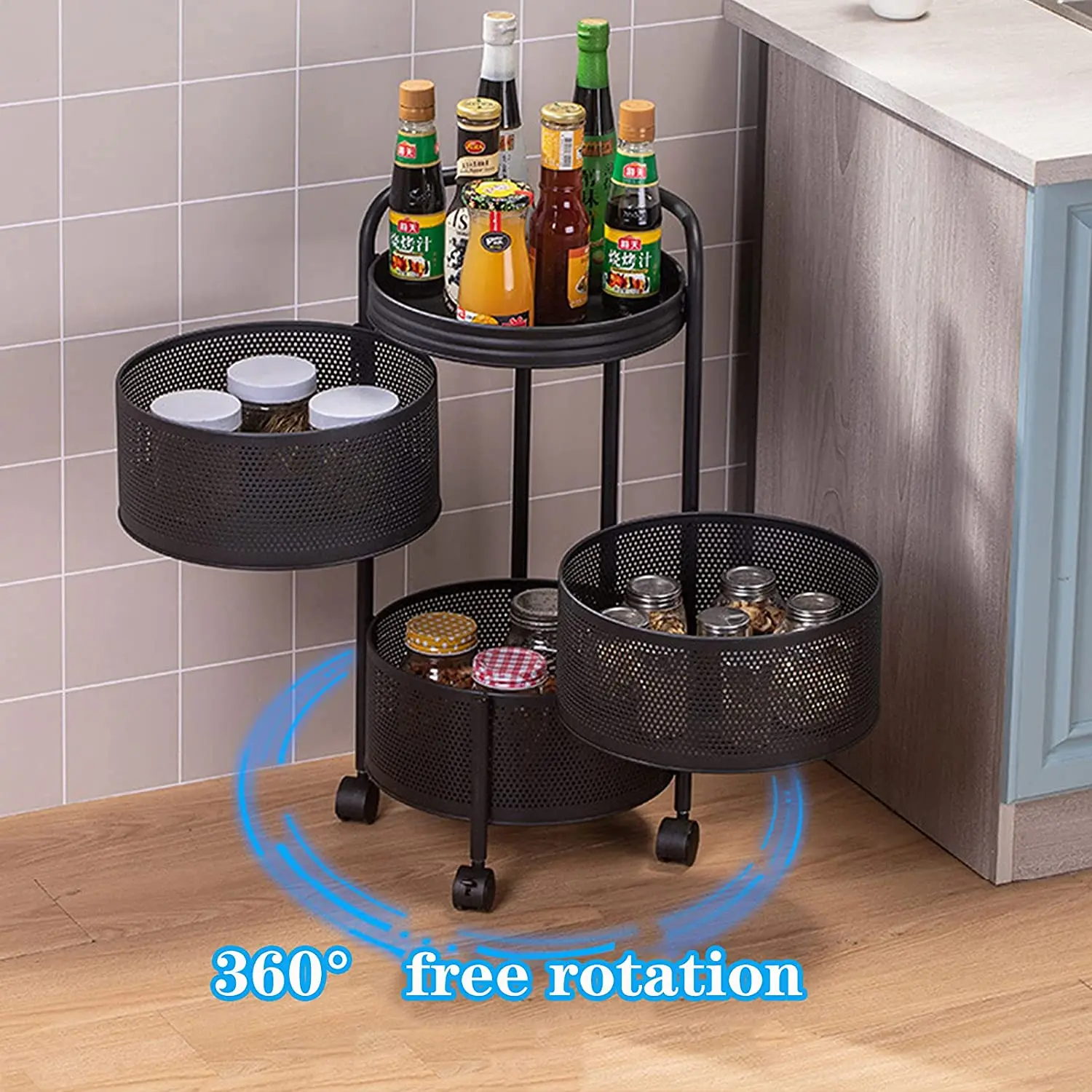 5 Layers Kitchen Multi-Layer Rotating Trolleys Living Fruit Vegetable Storage Rack