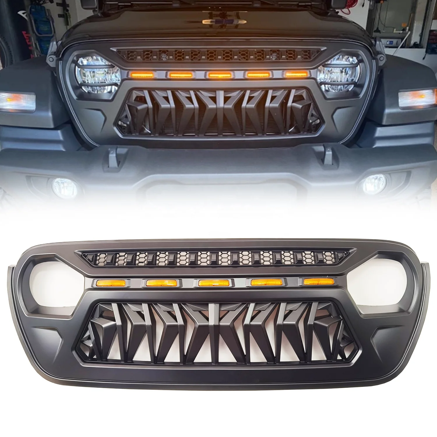 Front Grille Cover Matte Black With Amber Led Running Lights For 2018 And  Up Jeep Wrangler Jl Jlu Jt Gladiator Accessories - Buy Front Grille For  18-21 Jeep Wrangler Jl & Gladiator