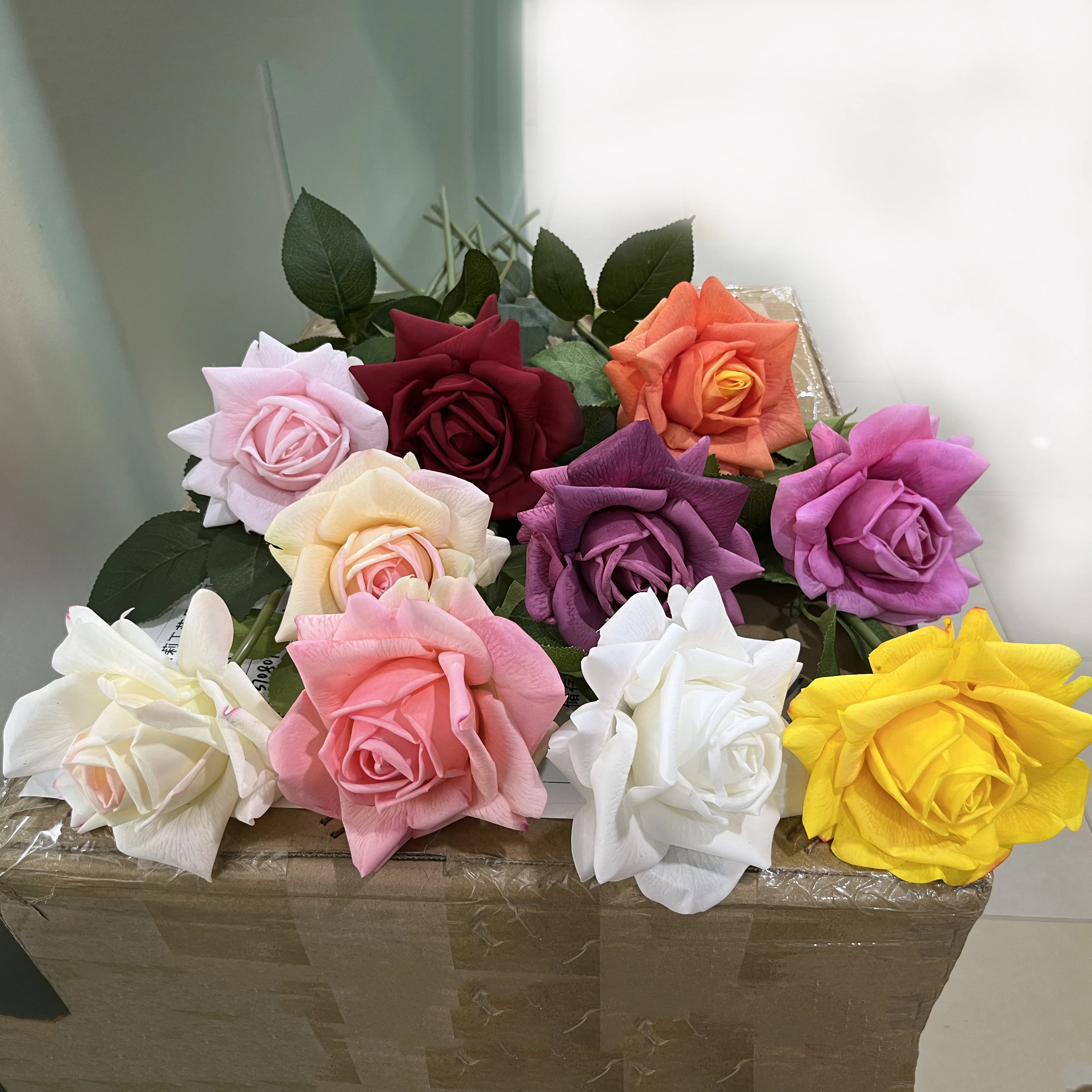 Real Touch Latex Silk Light Sky White Blue Rose 3d Artificial Roses Flowers Faux Real Touch Latex Roses Flower for Home Decor