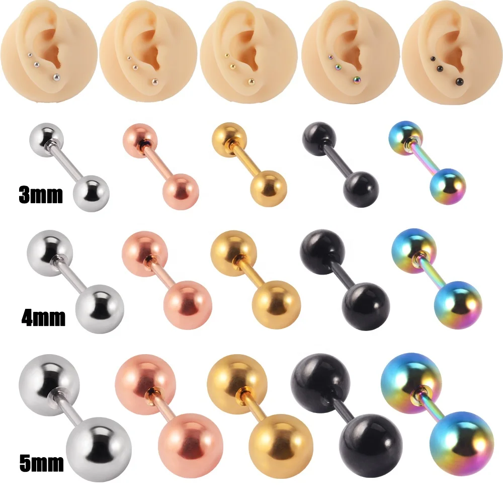 20G Surgical Steel Ear Studs Small Ball Screws Small Earrings Daith Ear Bone Cartilage Piercing Body Jewelry Wholesale 3/4/5mm