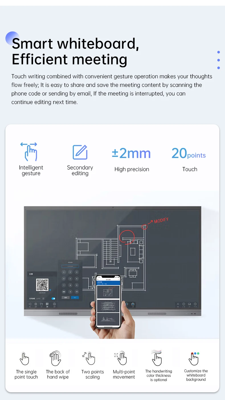 100 Inch 4k Interactive Whiteboard Flat Panel All In One Interactive Digital Smart Electronic
