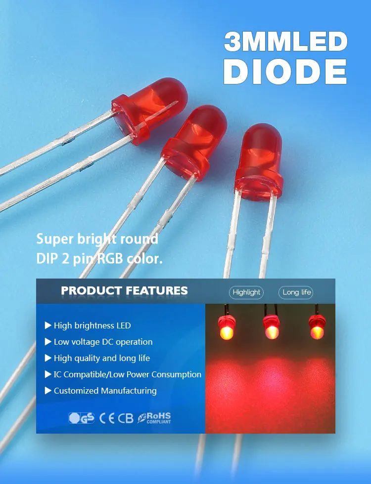 3mm Round Diffused Color Blue Green Red Yellow White Light Led Diode Used For Led Screen Buy 3mm Red Led Diode Through Hole 3mm Led Diode 3mm Round Diffused Red Led Diode Product