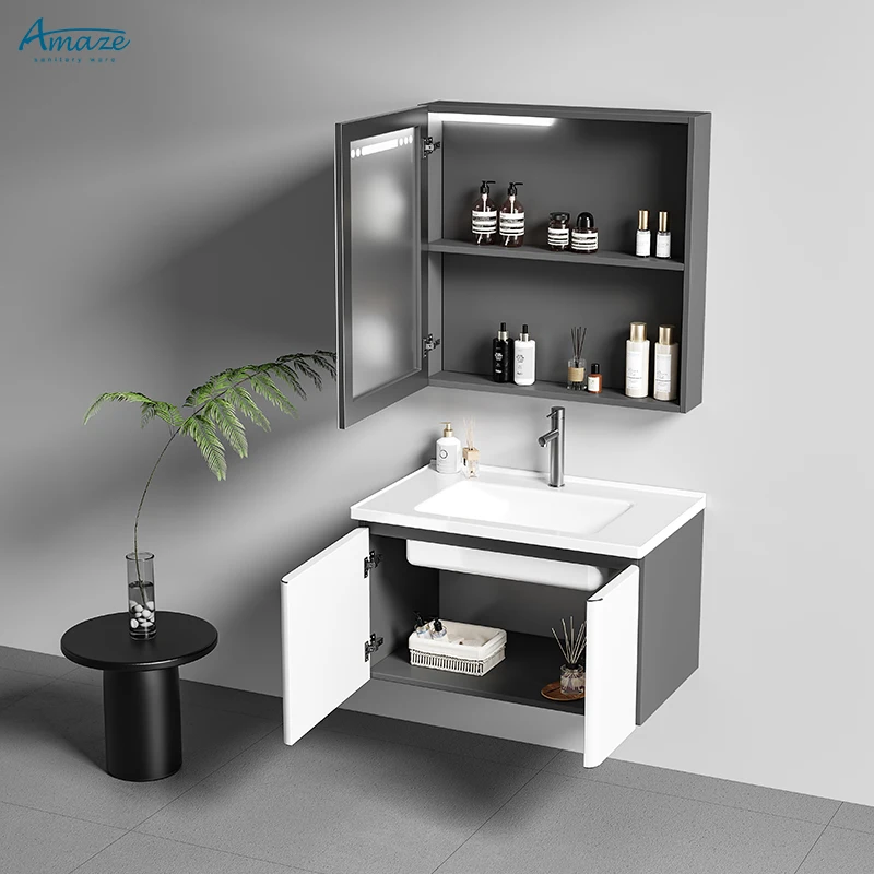 Luxury ceramic sanitary ware bathroom vanity sink wash basin stainless steel bathroom cabinet with mirror supplier