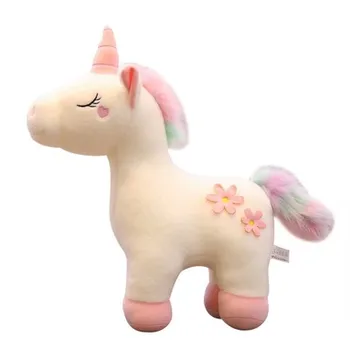 Factory Cute 35cm White & Pink Rainbow Horse Unicorn Plush Animal Toys Stuffed Soft Doll